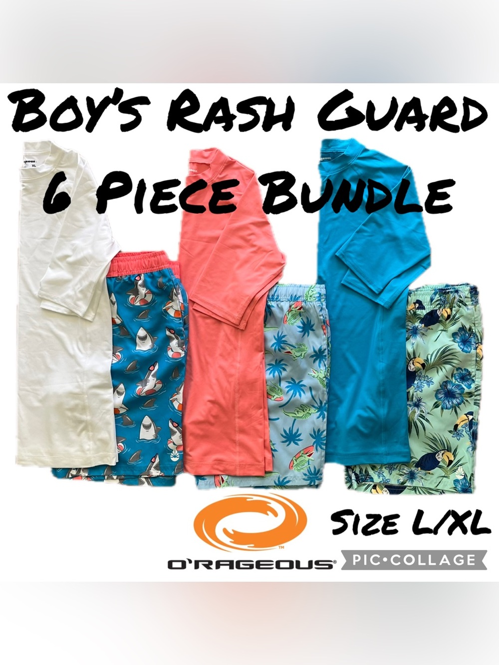 Academy ORageous Boys Rash Guard and Swim Trunk Shorts Size L/XL NEW without Tag